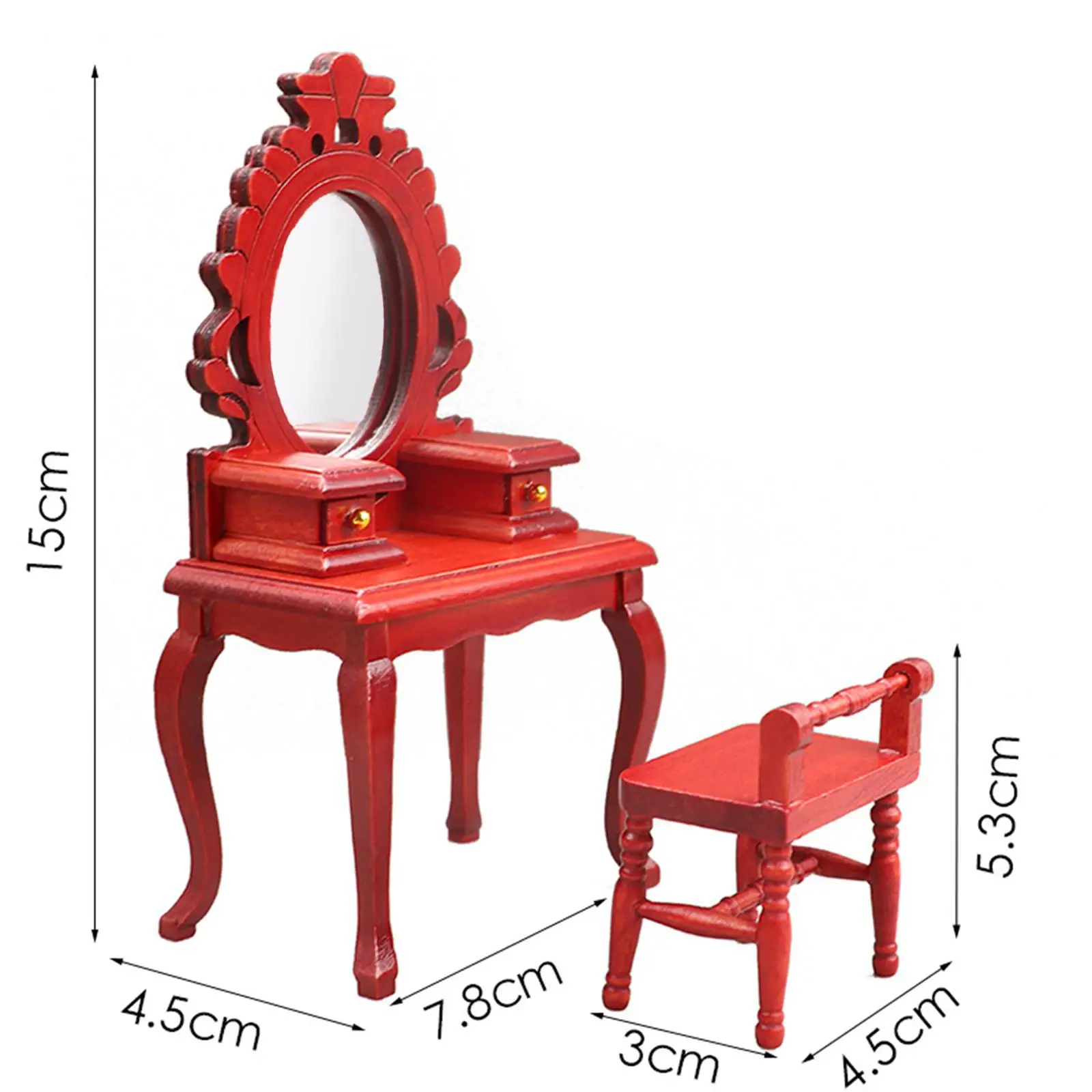 Miniatur-Schminktisch-Hocker-Set mit Schublade für Miniatur-Puppenhausmöbel