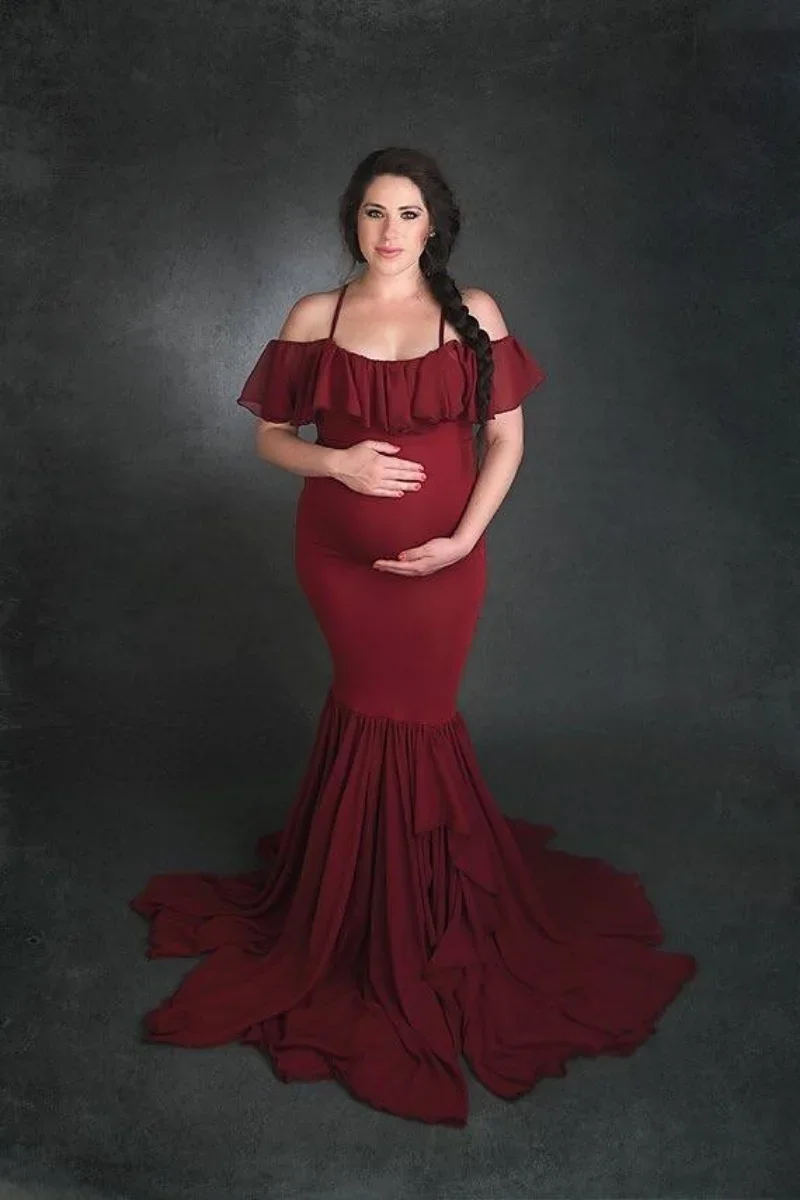 

2024 Short Sleeve Skirt Gown Maternity Dresses for Photo Shoot Pregnancy Dress Lace Pregnant Women Tail