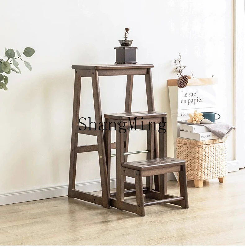 ZYY household high value solid wood three-story ladder stool dual-purpose folding ladder household wooden ladder indoor