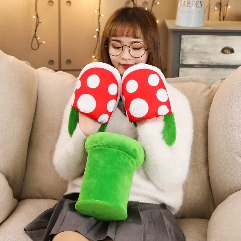 Super Mario Bros Plant Cartoon Funny pantofole donna uomo Cannibal Flower Winter Home pantofole in pelliccia antiscivolo Soft Warm Floor Shoes