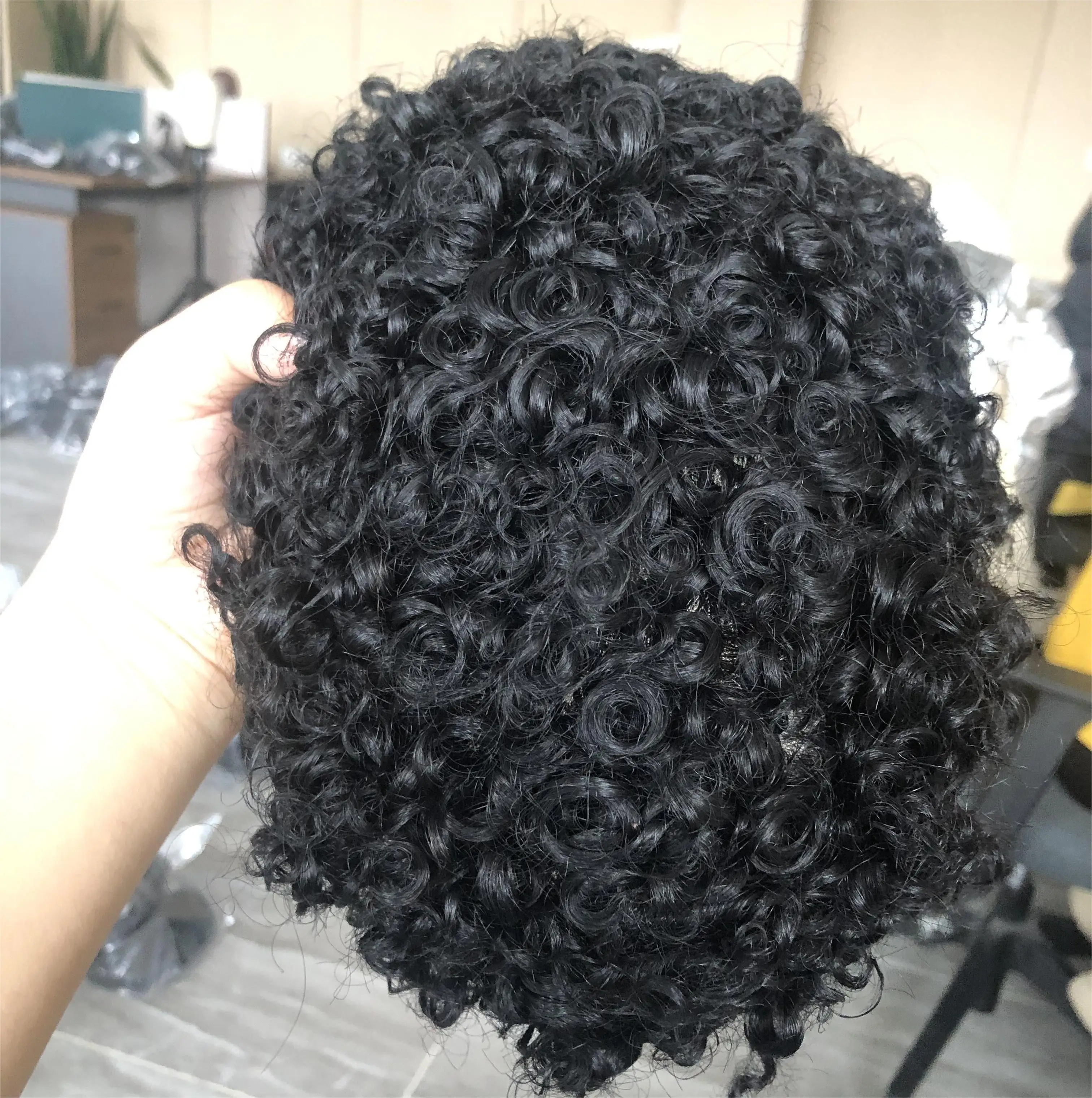 Undetectable 12mm/15mm Curly 100% Human Hair Man's Wigs 120Density Strong Top Mono Mesh Base Men Toupee Durable Brown Hairpieces
