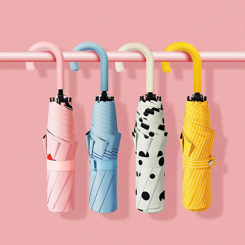 

U-shaped Handle Pocket Mini Umbrella Anti UV Sun Umbrella Rain Windproof 3 Folding Portable Sunshade Umbrellas