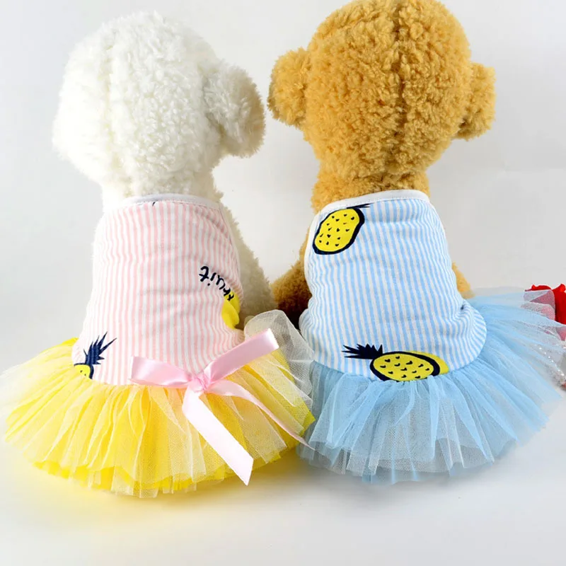 Sweet Cat Dog Dress Summer Strips/Print Tulle Skirt Pet Dog Clothes For Small Dogs Yorkshire Terrier Puppy Kitten Sling Dresses