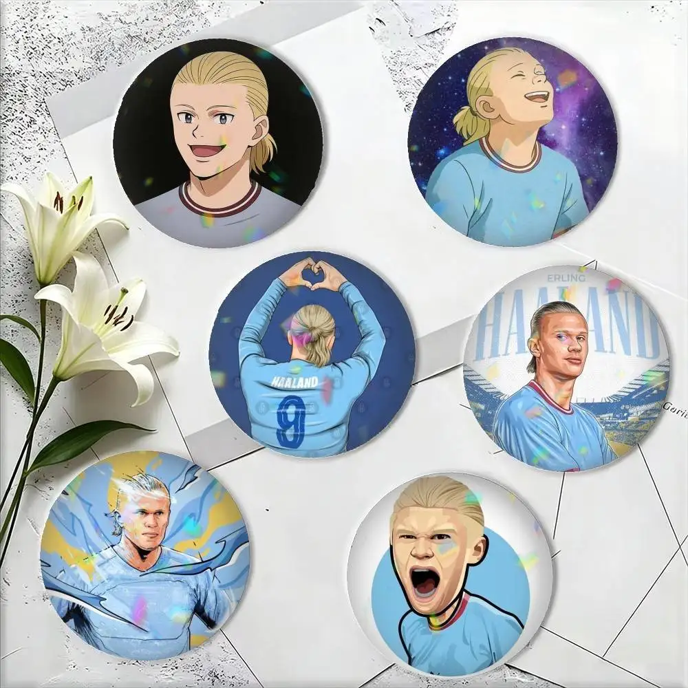 Erling H-Haaland-D Cartoon 25 32 44 58 75mm Badges Personalized Round Brooches Pins Accessory Gift