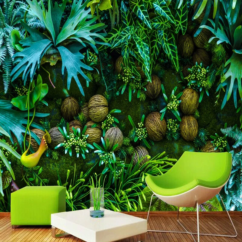 Papier peint mural personnalisé, forêt tropicale 3D, plantes, feuilles vertes, peinture murale, salon, fond TV