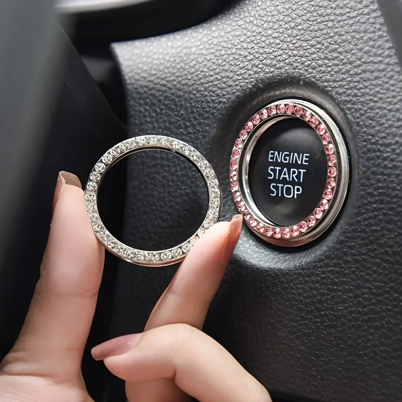 Car One Click Start Ring - Diamond studded Crystal Ignition Button Decorative Ring, Creative Automotive Interior Patch