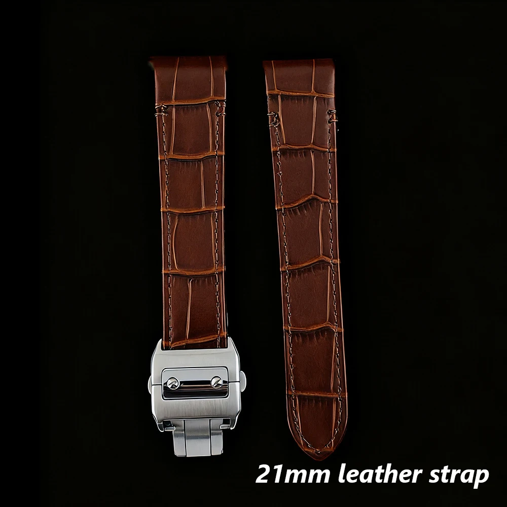 

21mm leather strap men's watch stainless steel folding buckle suitable for NH35 movement watch accessories