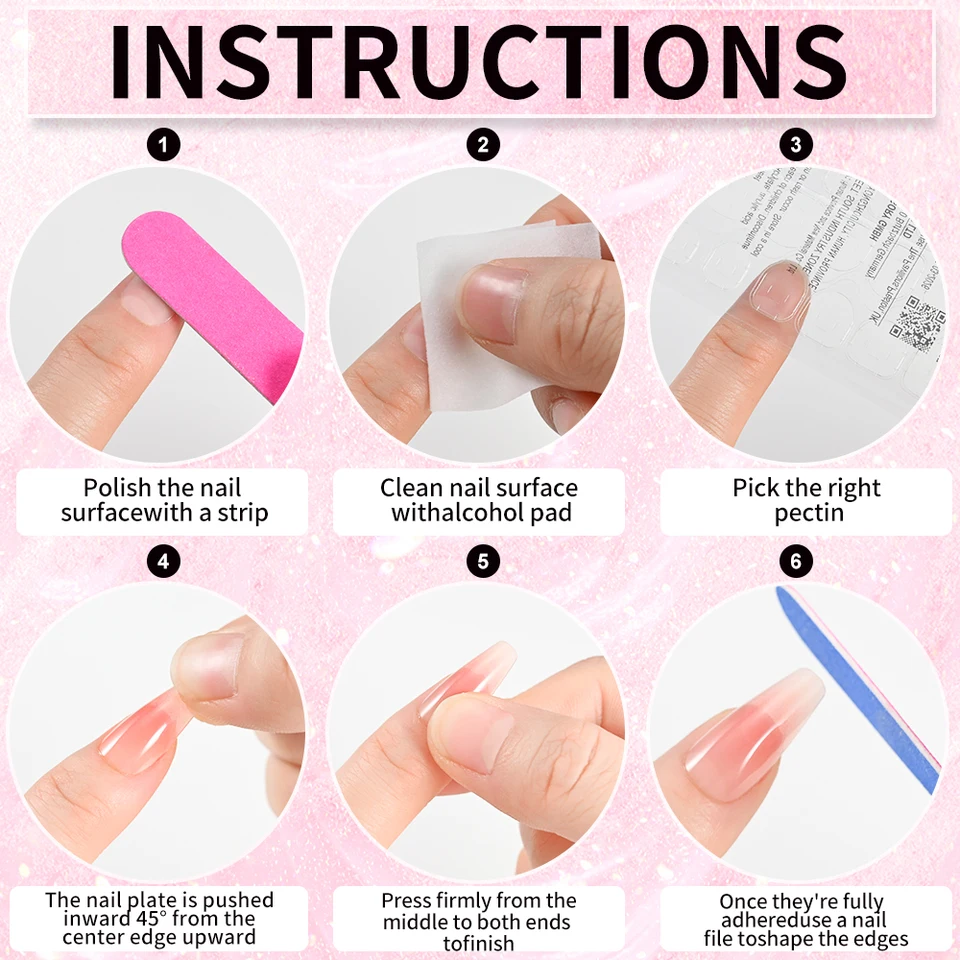 100 Piezas Uñas Postizas Rosa Claro Cortas Medianas Cuadradas Cobertura Completa 10 Tallas Decoración de Dedos 6