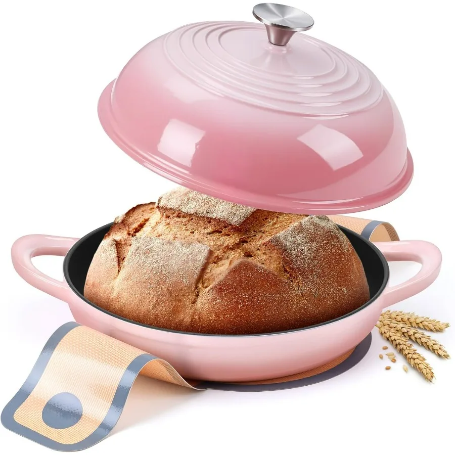 

Круглая печь для хлеба для домашней выпечки хлеба на тыкве, эмалированная чугунная голландская печь с крышкой, 6 литров, розовая, идеально подходит для Artisa