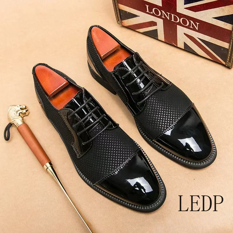 

Men's Leather Shoes for Business Formal Wear Casual Breathable Black Raised Pointed Lace Up British Fashion Men's Shoes
