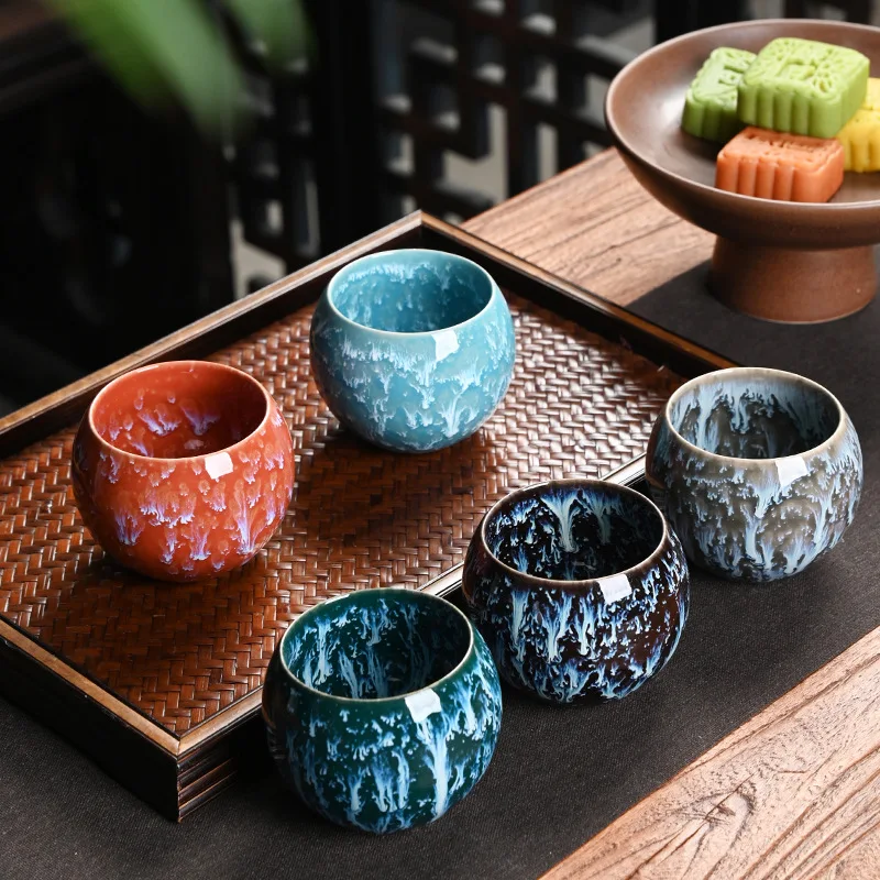 Japanese Kiln-fired Ceramic Teacup Set Creative Egg-Shaped Cup 5-Piece Set Gift Box Home Drinking Utensils Decorate Ornaments