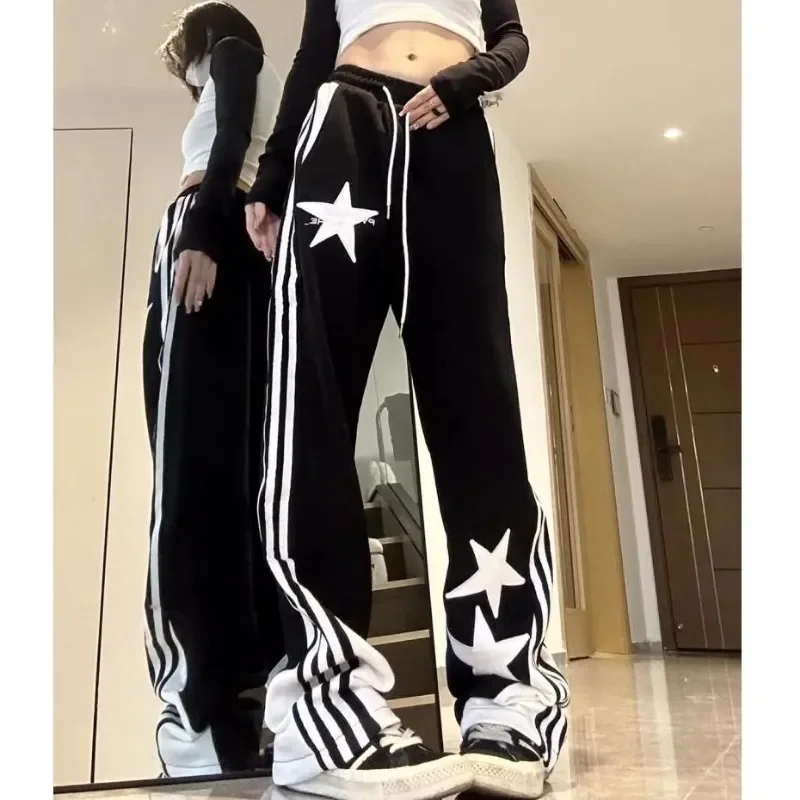 

QWEEK Y2k Streetwear Star Women's Sweatpants Black Striped Harajuku Vintage Korean Fashion Baggy Sport Pants Kpop Hippie Jogging