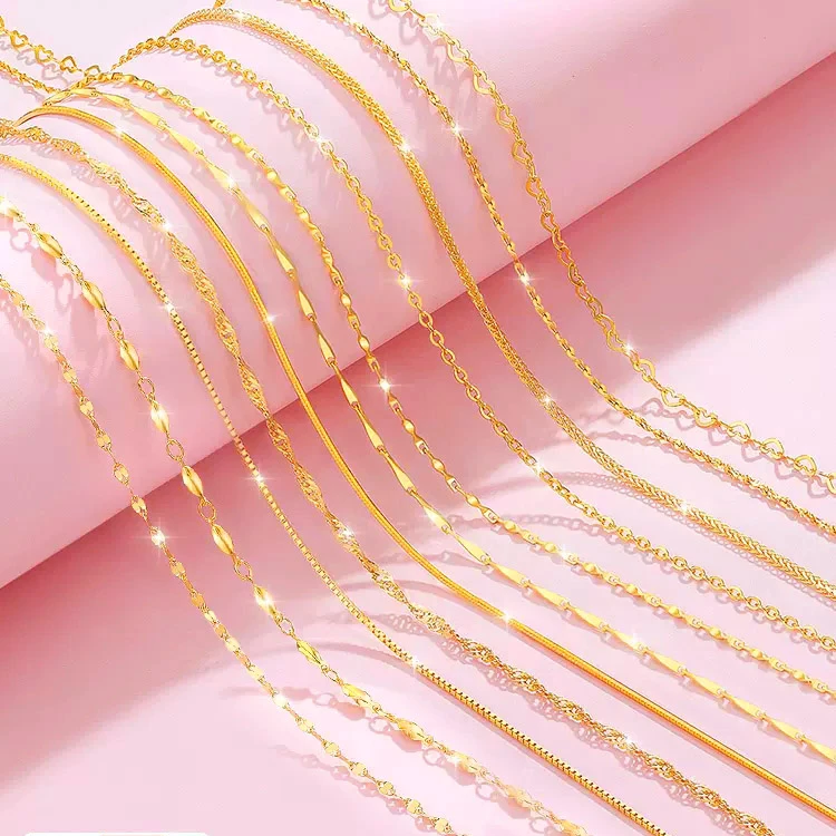 

14k Orginal Gold Color Necklace Chain for Women Box Chain Snake Bone/starry/Cross Chain 18 Inches Necklace Fine Jewelry Gifts