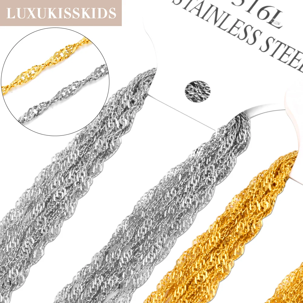 LUXUKISSKIDS Singapore Twisted Wholesale Chains Necklace 10pcs/lots Golden/Steel 2mm DIY Making Chain 18\