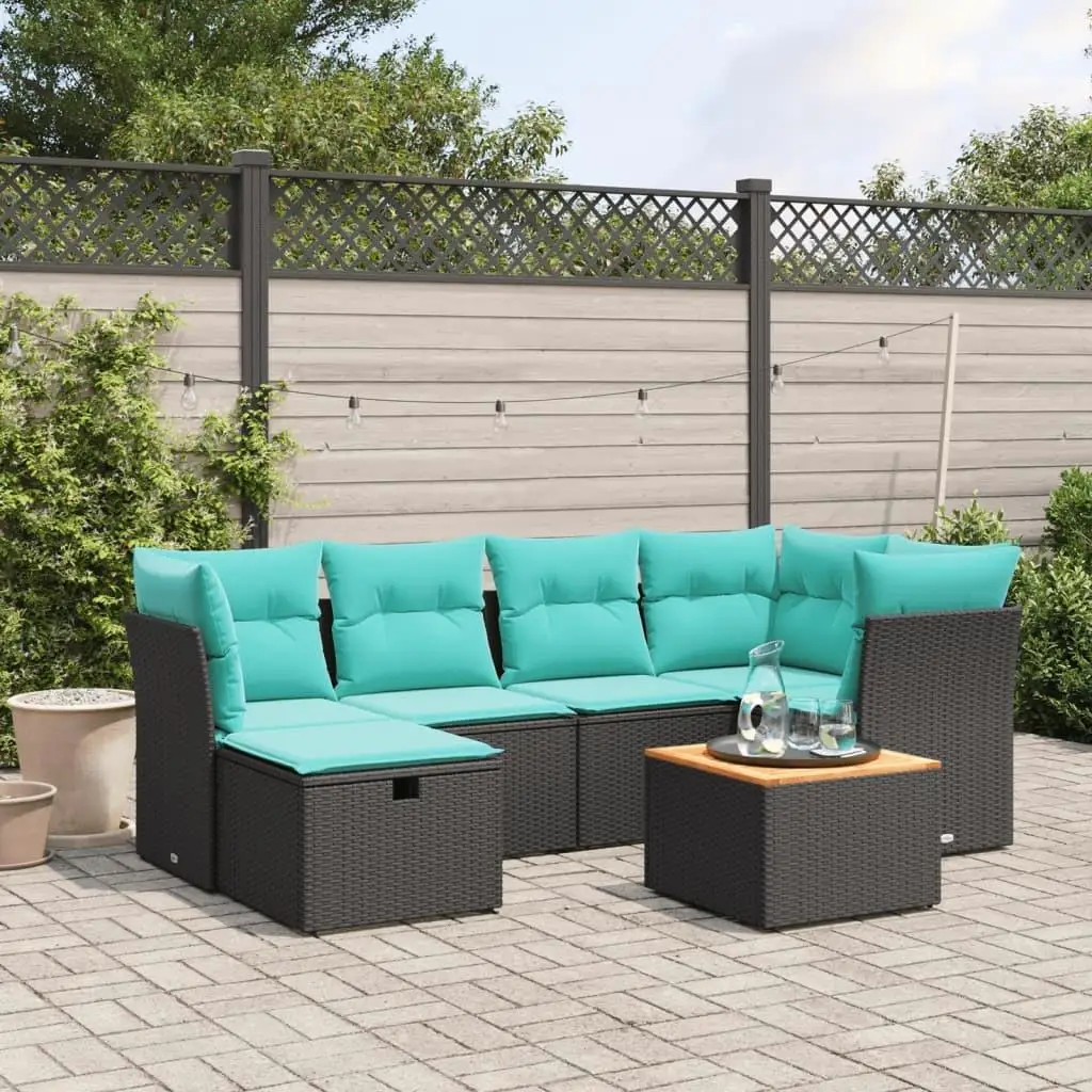 

7 Piece Outdoor Patio Sofa Set with Cushions Black Rattan Furniture Garden Seating