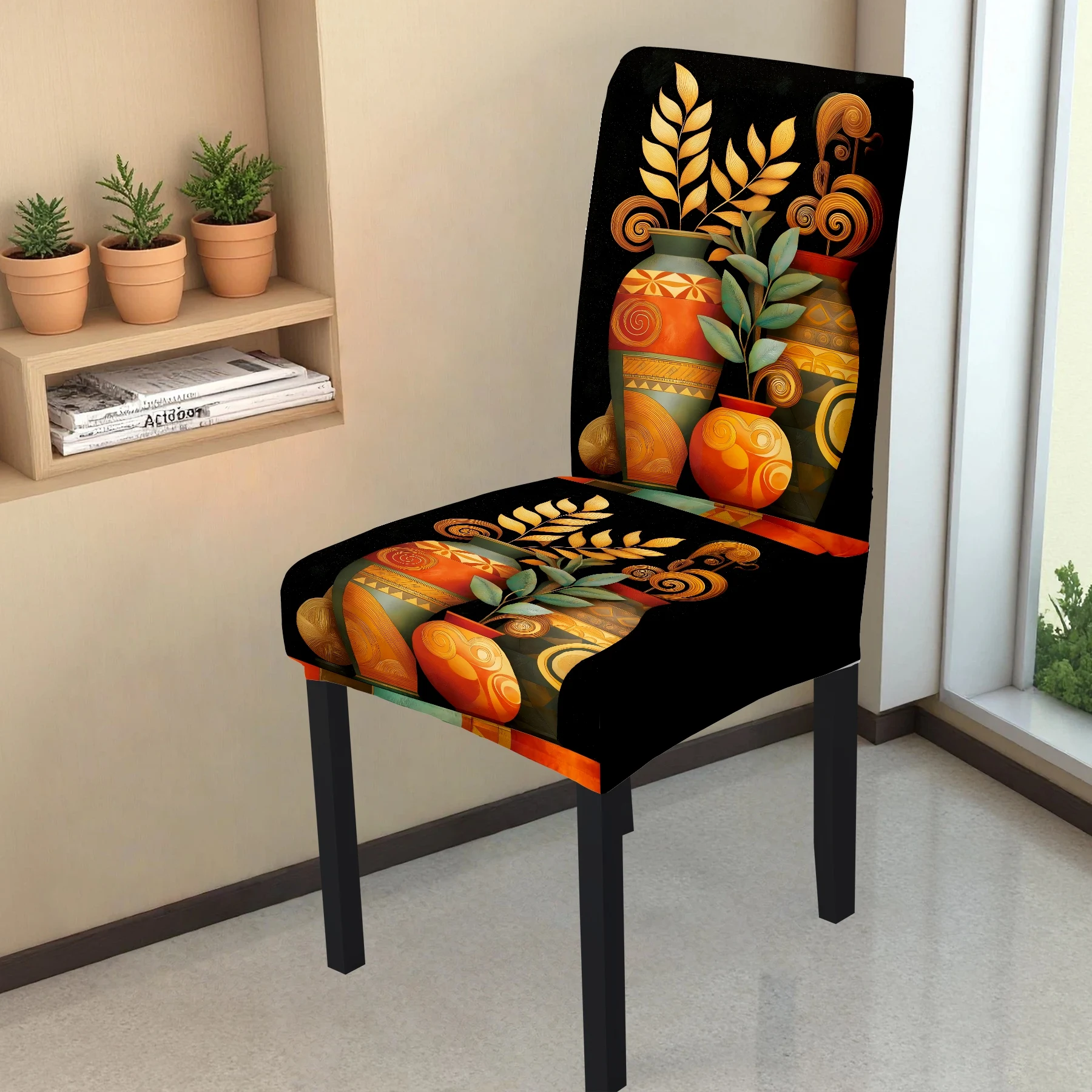 2026 New Elastic Full - Coverage Chair Cover, Retro Vase & Fruit Print, Summer Outdoor & Indoor Use, Was