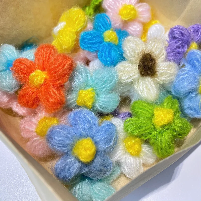 

200 шт./лот, 4 см, шерстяная пряжа ручной работы, вязаная крючком цветочная аппликация, рукоделие своими руками, швейные аксессуары, тканевая паста