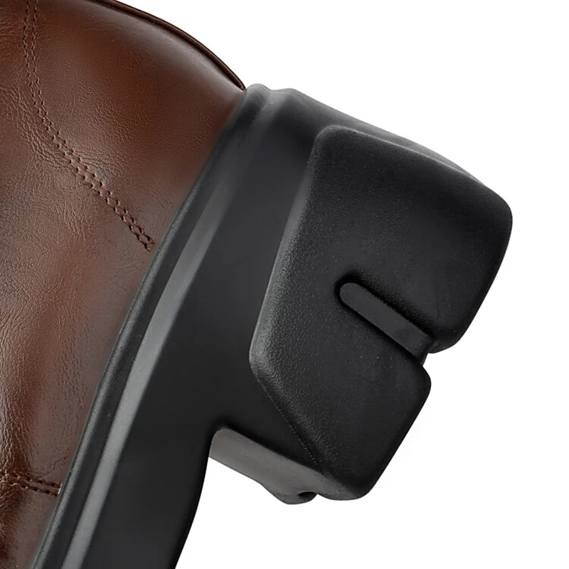 REAVE CAT 8cm Heel 5.5cm Platform Mortorcycle Boots Midcalf Autumn Strap Up Antislip Shoes Big Size 41 42 43 44