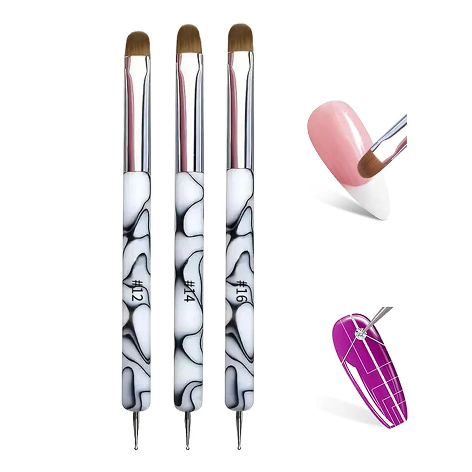 Doppelseitiger French-Manicure-Pinsel mit Wellengriff und Halbkreis-Spitze für Gel-Anwendung, Kantenbearbeitung, Formgebung und Punktierung - Maniküre-Werkzeuge – Detail 2