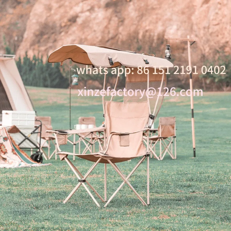 Customizable Folding Chair with Umbrella Sunshade Outdoor Leisure Portable Beach Chair Camping Folding Backrest Chair