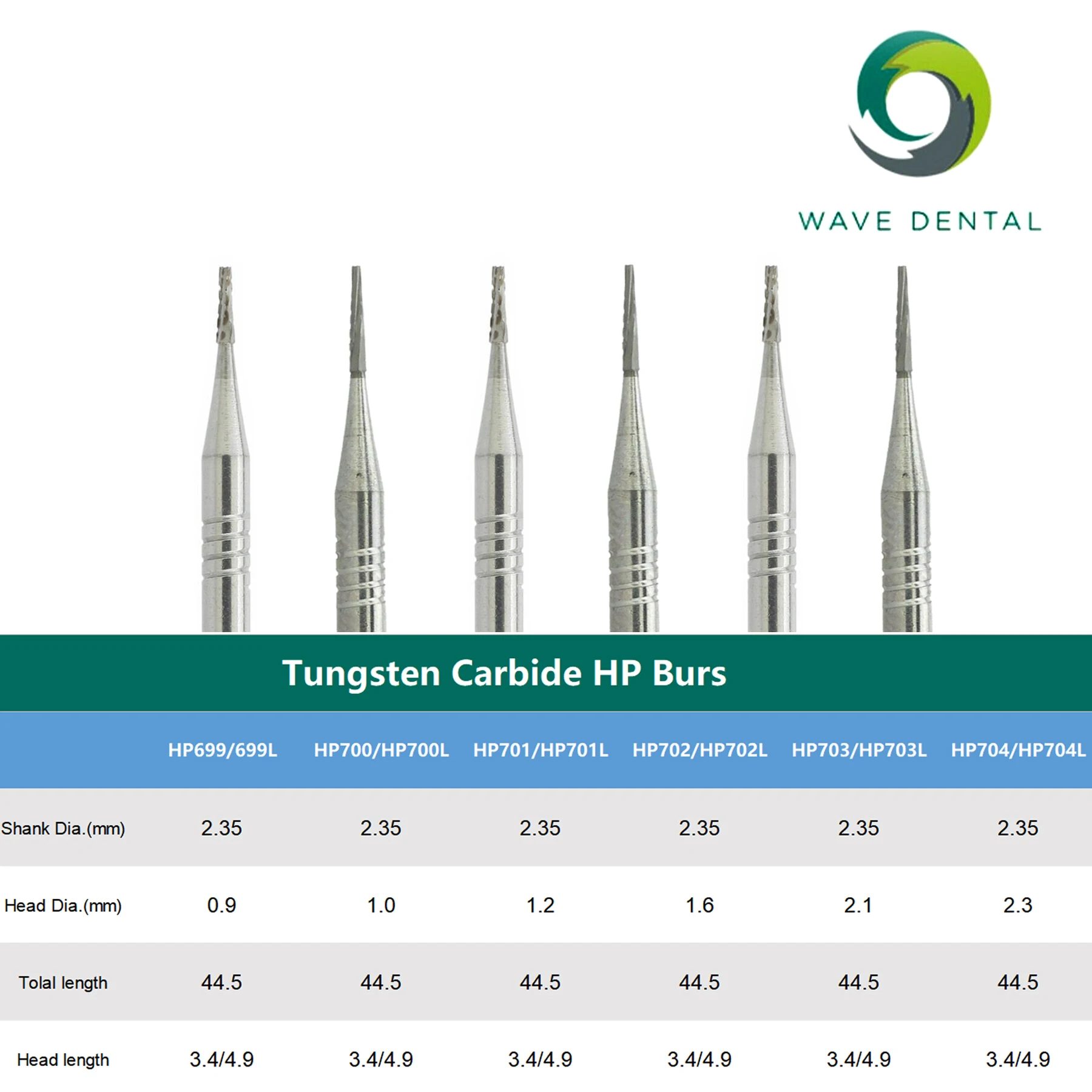 WAVE Dental fragole frese dentali frese in carburo di tungsteno HP Dia 2.35mm per naso dritto cono manipolo strumenti dentista 5 pezzi