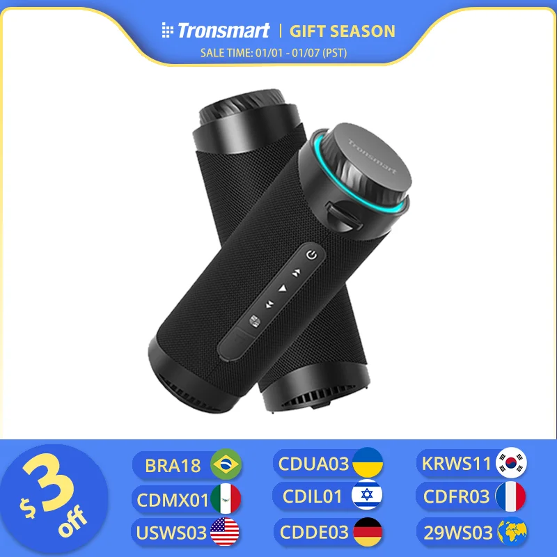 Tronsmart T7 Speaker Portable Bluetooth Speaker with 360 degree Surround Sound, LED Modes, True Wireless Stereo, APP Control