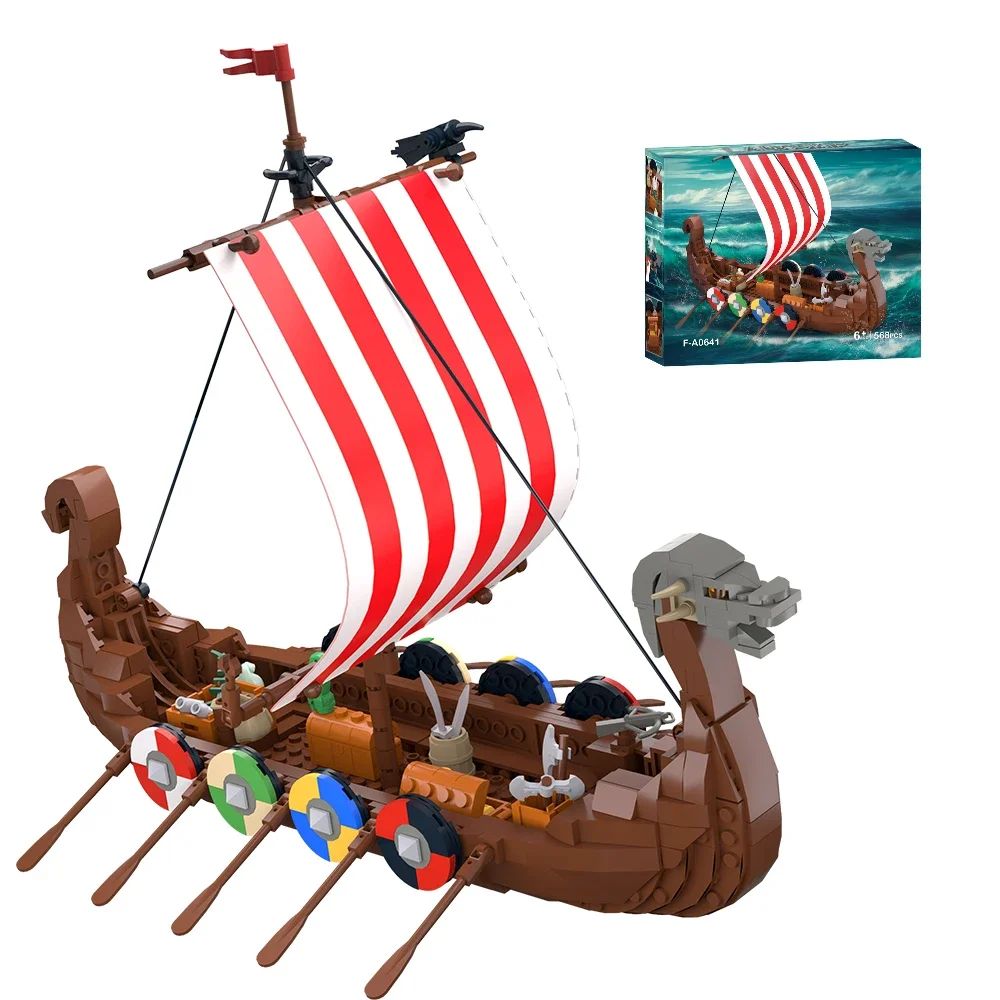 

Gobricks MOC Medieval Military Viking Ship Building Blocks Model Medieval Soldier Figures Boat Bricks Toys Kids Creative Gifts