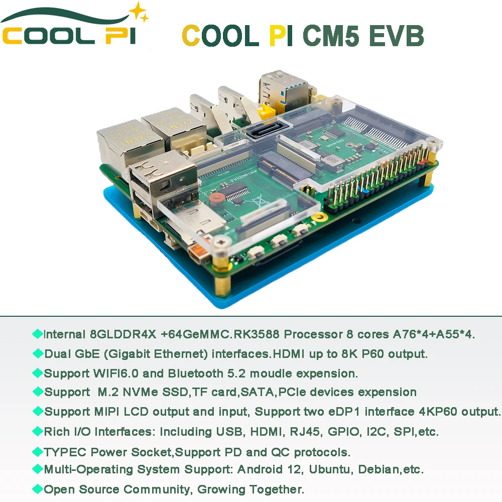 COOL Pi CM5 ARM Single Board Compute , RK3588 Core, 8GB LPDDR4X 64GB emmc,Support Android Ubuntu Debian armbian uos