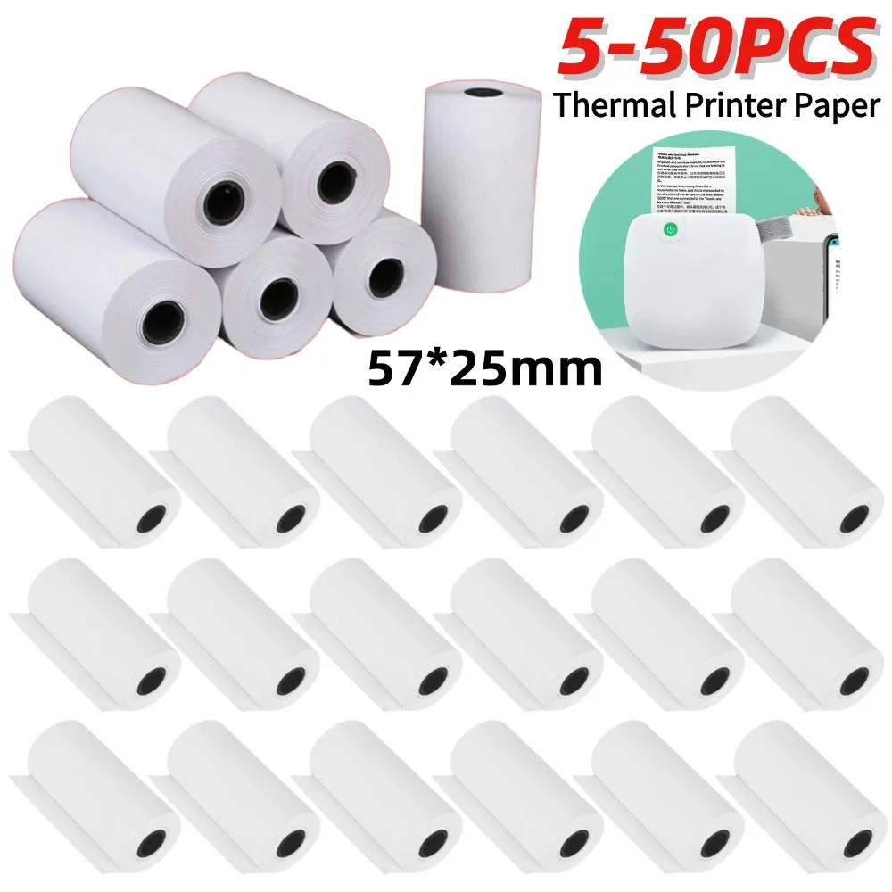 5-50Rolls Mini Printer Paper For Peripage POS Cash Registers Thermal Paper Printable Sticker Paper Instant Print Label 57x25mm