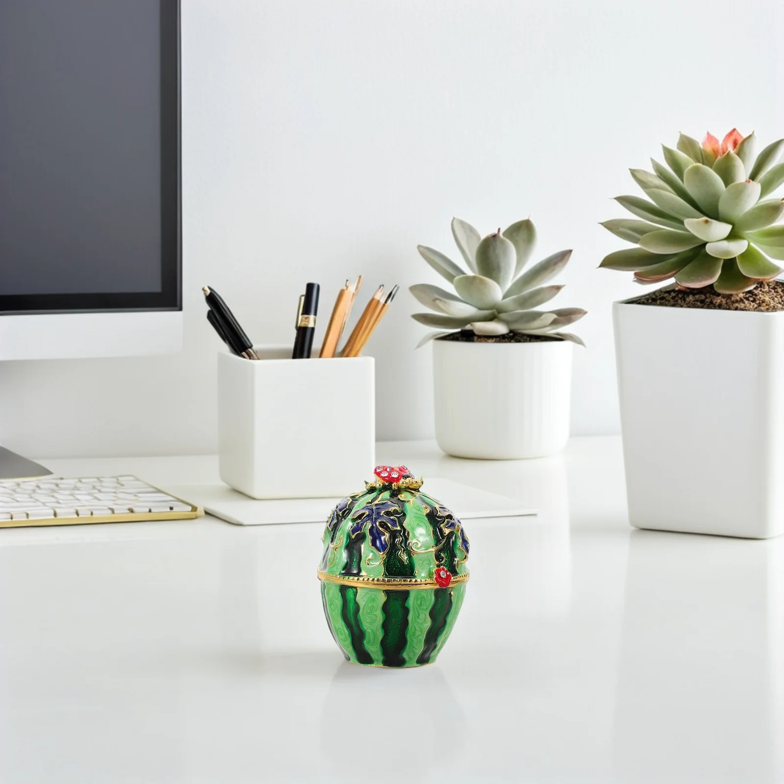 

Enamel Jewelry Box Metal Keepsake Container Vintage Case for Watermelon Organizer Statuette