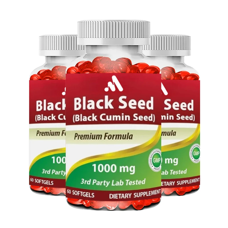 

Black Seed Oil Capsules 1000mg -100% Cold Pressed Black Cumin Seed Oil Pills Contains 60 Capsules of Thymenone