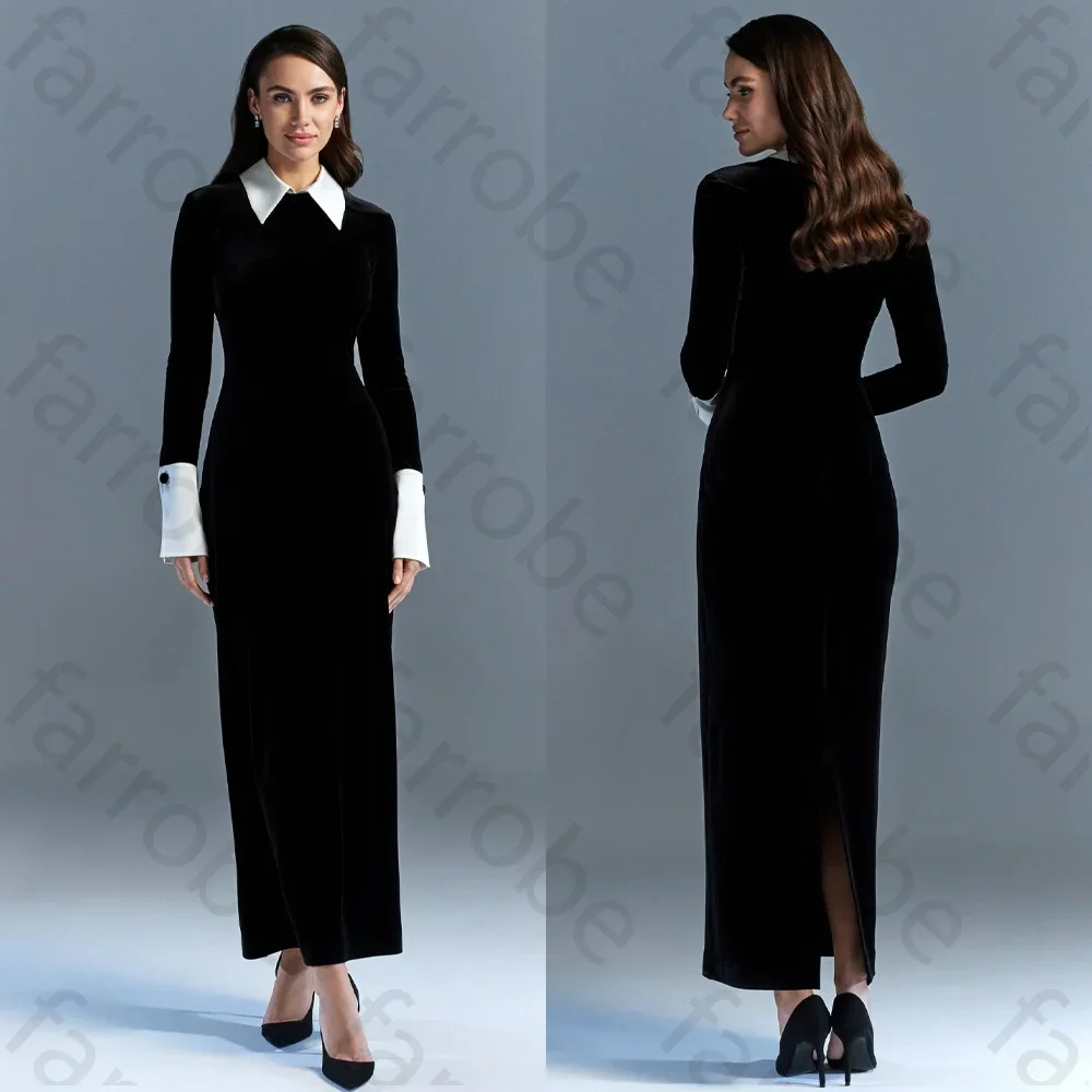 

Черное бархатное платье макси по индивидуальному заказу, вечерние платья трапециевидной формы с длинными рукавами, платье для выпускного вечера, вечерние изысканные женские вечерние платья высокого качества
