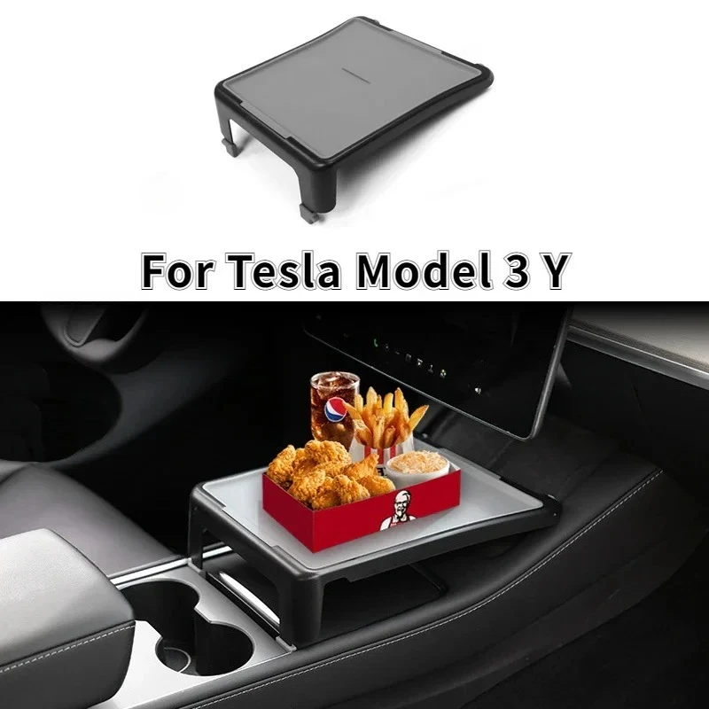 Center Console Tray Storage For Tesla Model3 Y Car Simple Dining Plate Bin Desk Table with Silicone Mat Organizer Holder Storage