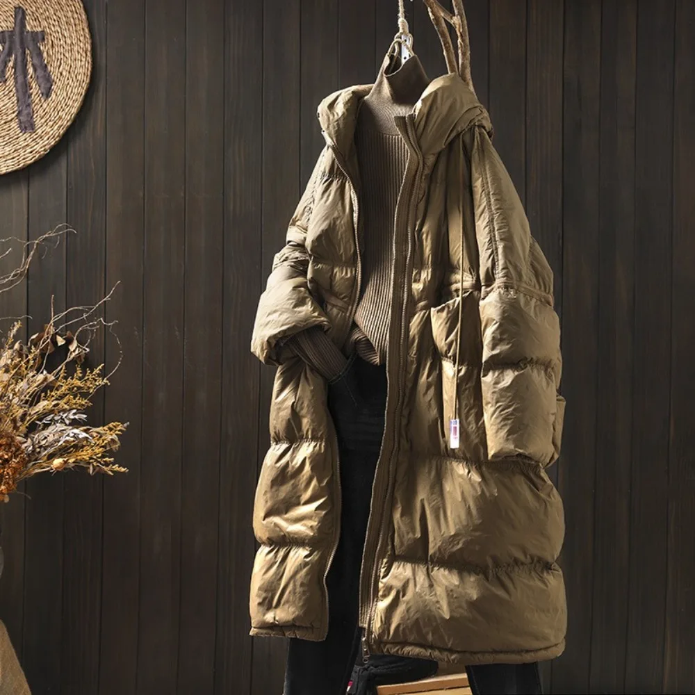 

Women 2024 Autumn Winter White Duck Down Warm Jacket Winter Coat Classic Thick Extra-long Large Hooded Women's Down Jacket