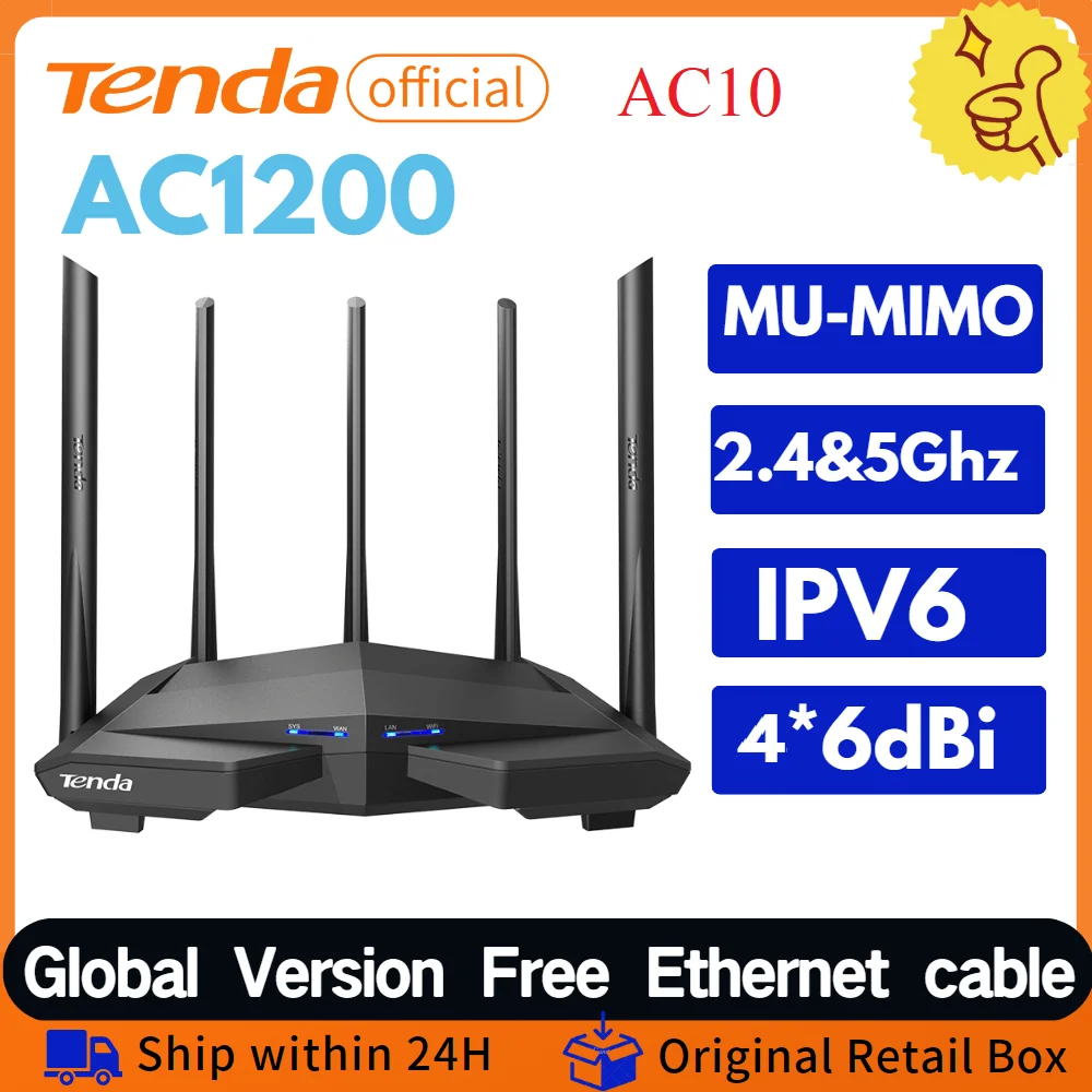 

Tenda AC10 Router Gigabit Version AC1200 Dual Band 2.4/5GHz WiFi 1167Mbps WiFi Repeater 4 Antennas MU-MIMO Network wifi Extender