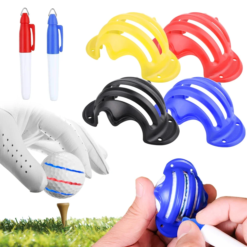 Golfball Liner Set Golfball 4 Alignment Line Marker mit 2 Stiften Vorlage Draw Golf Swing Training Tool