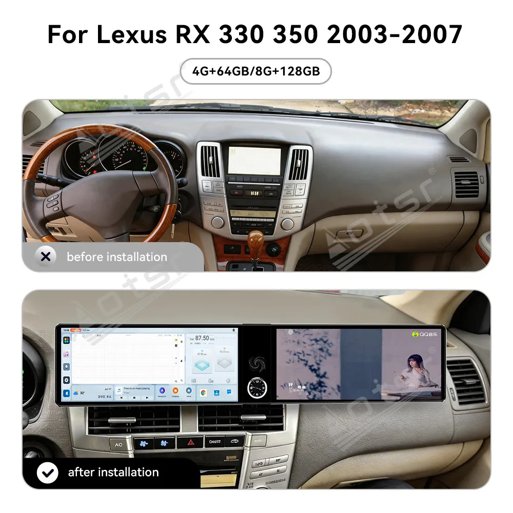 For Lexus RX 330 350 2003-2007 Android 13 OS 12.3