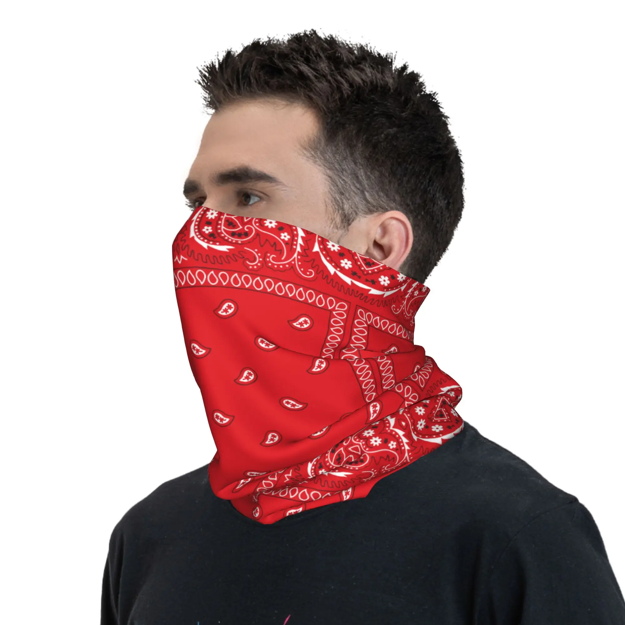 Custom Colorful Retro Paisley Red Neck Gaiter Women Men UV Protection Winter  Bandana Scarf for Cycling image 6