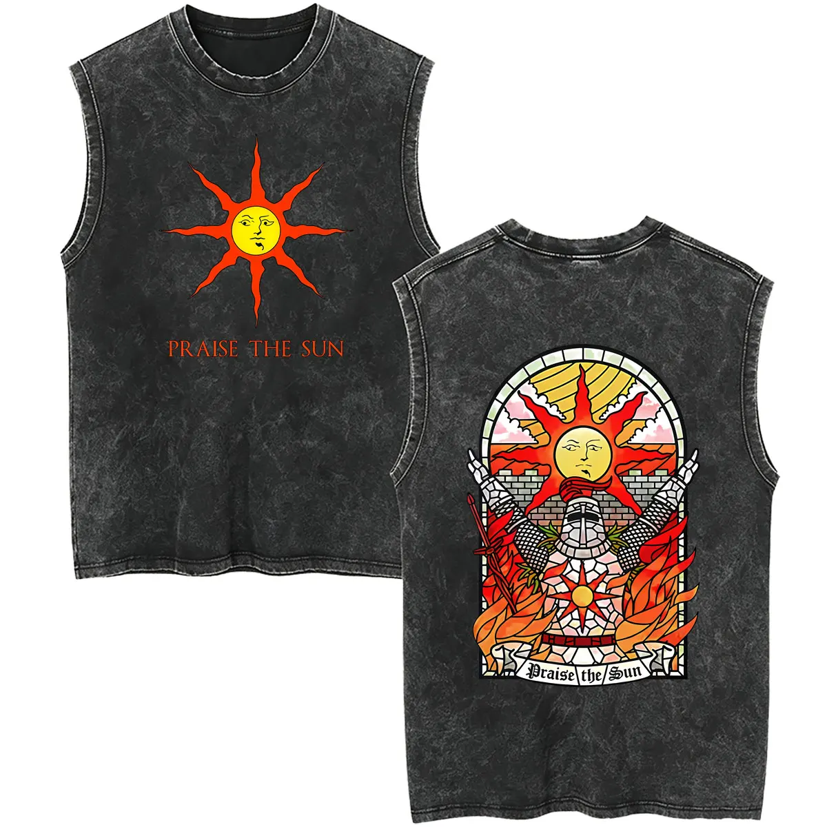 Washed Vintage Game Dark Souls Merch Tank Tops Men Women Retro Gothic Rock Sleeveless Vest Male Fashion Punk Oversized T Shirts view 4