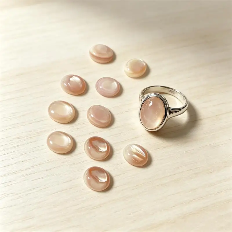 1PC 4x6-13x18mm Pink Mother-of-Pearl Oval Cabochon Beads No Hole Polished Flat Back for Necklace Pendant