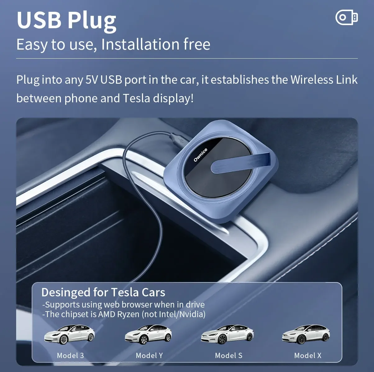 Ownice Wireless CarPlay Android Auto For Tesla Model 3 Model X Y Model S Auto Connect Siri Voice Assistant  5G BT Spotify Waze