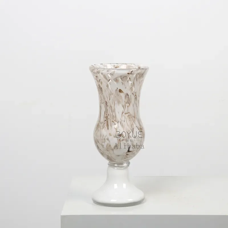 French Retro Handmade Glazed Glass Vase Medium Height Artistic Flower Arrangement Home Decor Antique Style Table Centerpiece