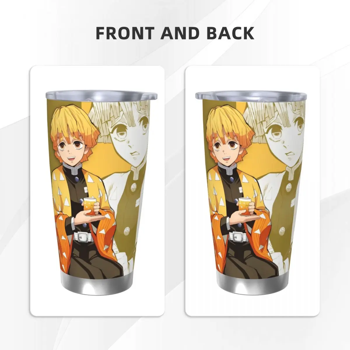 Demon Slayer Insulated Tumbler with Straws Lid Zenitsu Anime Vacuum Thermal Mug Office Home Thermos Bottle Cups, 20oz