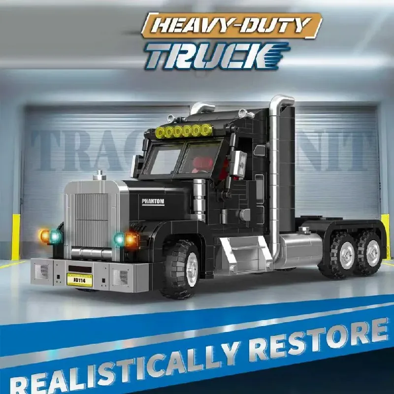 Blocos de Montar de Caminhão Pesado Americano, Veículo de Transporte Criativo, Modelo de Tijolo com Vista da Cidade, Brinquedo para Meninos, Presentes para Adultos e Crianças, 873PCS