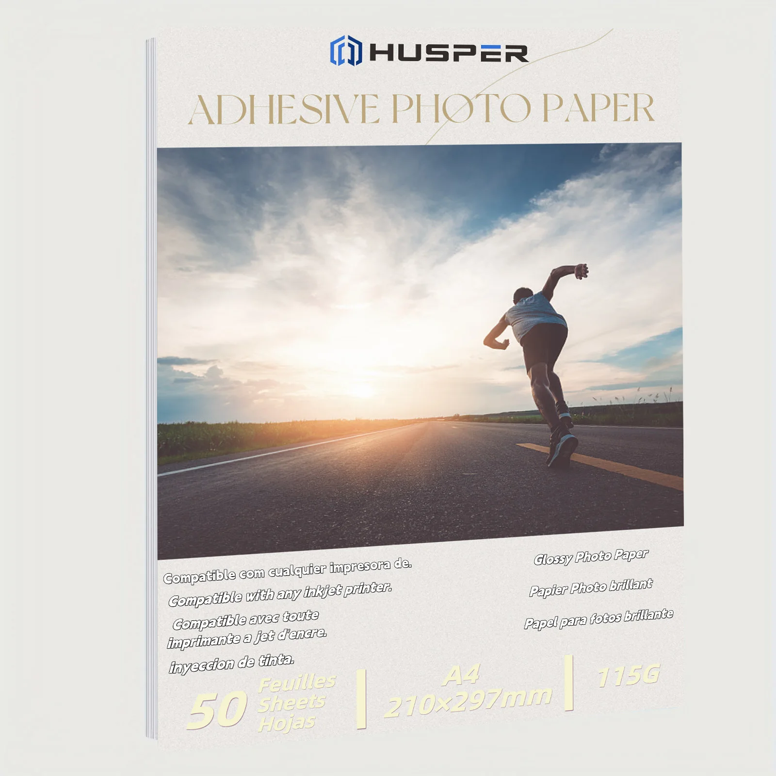 HUSPER A4 Size Self-Adhesive Glossy Sticker Paper for Inkjet Printer 50 Sheets 115G Photo Paper