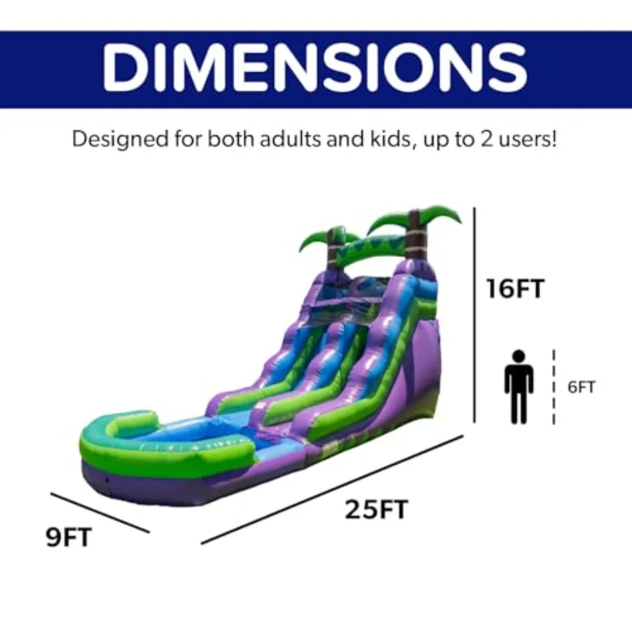 16ft Tropical Inflatable Water Slide with Pool for outdoor water parks commercial-grade PVC vinyl blue-green reinforced seams a