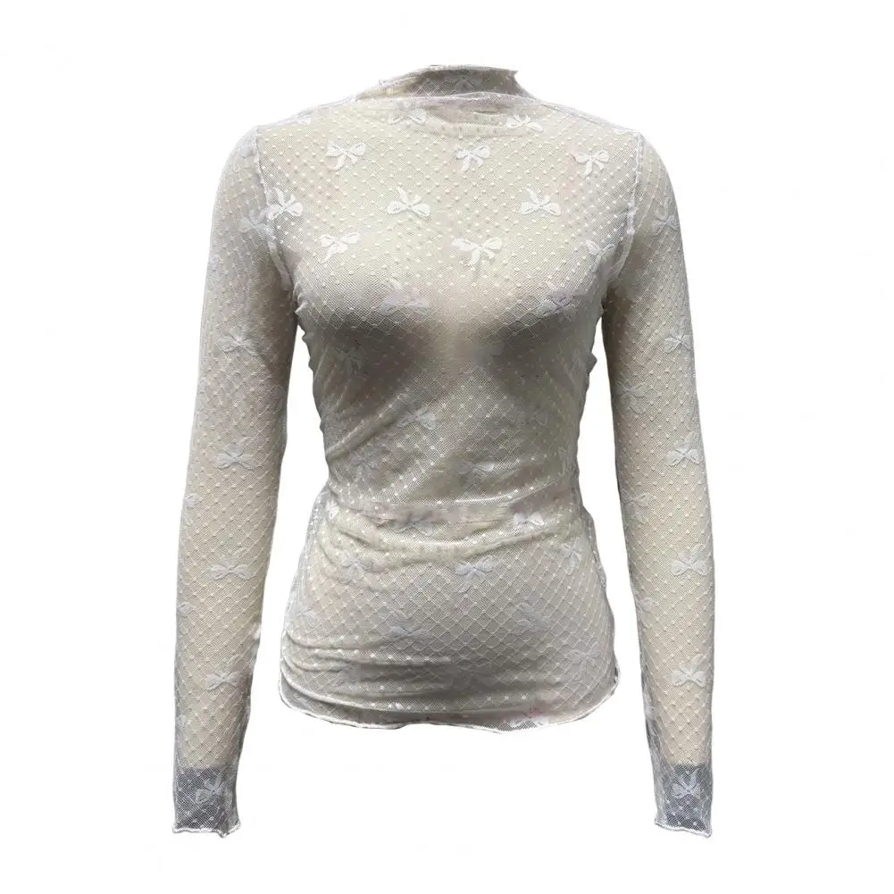 

Lace Tops Women Lace Embroidered Mesh Tops Elegant Lace Embroidered Blouse with Bow Detail Women's High for Daily for Women