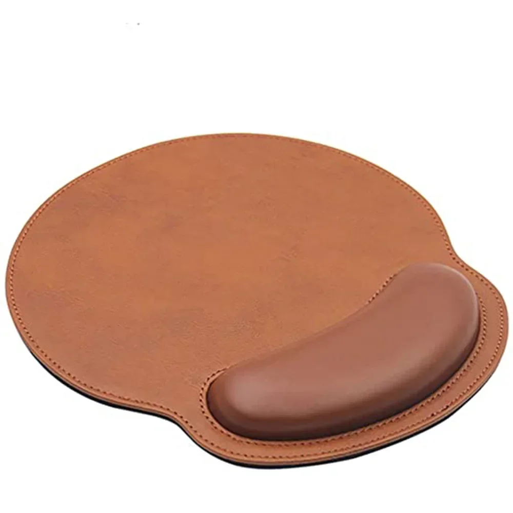 Brown Leather Mouse Pad with Wrist Rest Support Non-Slip Base Durable Ergonomic Gaming Mousepad for Office Man Woman Computer