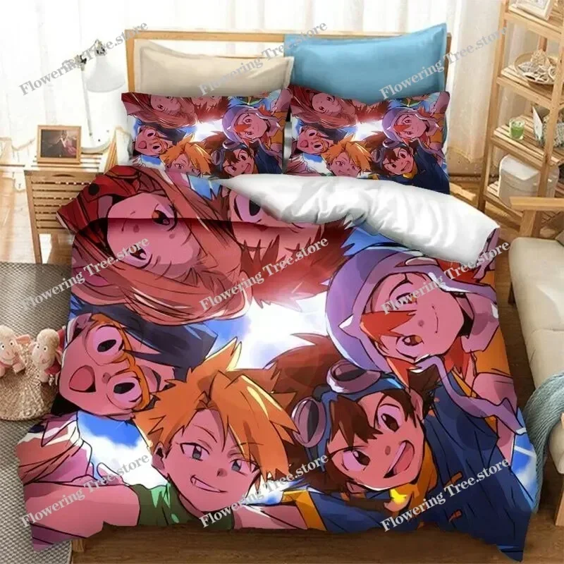Bedding Decor Anime Digimon Adventure Bedding Set Boys Girls Twin Queen Size Duvet Cover Pillowcase Bed Kids Adult Fashion Luxur