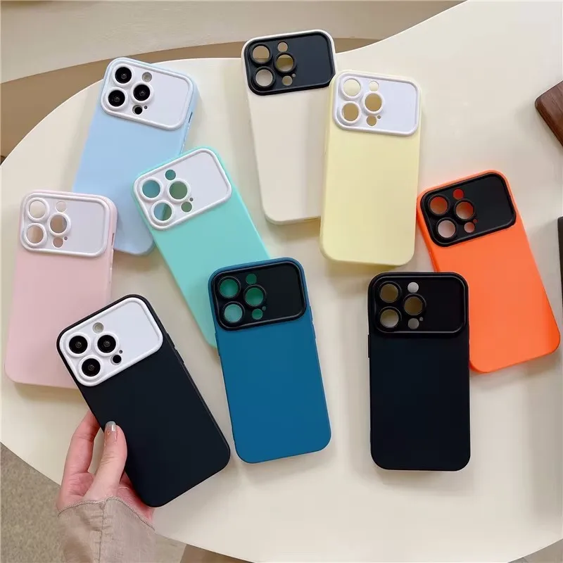 Matte Case For Apple iPhone 15 13 14 12 Pro Max Large Window Camera Lens Protection Color Collision Phone Funda Full Cover